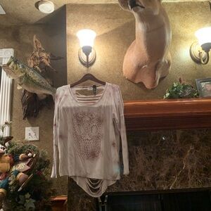 Harley-Davidson Women's White and Purple Cutout Long Sleeve Top